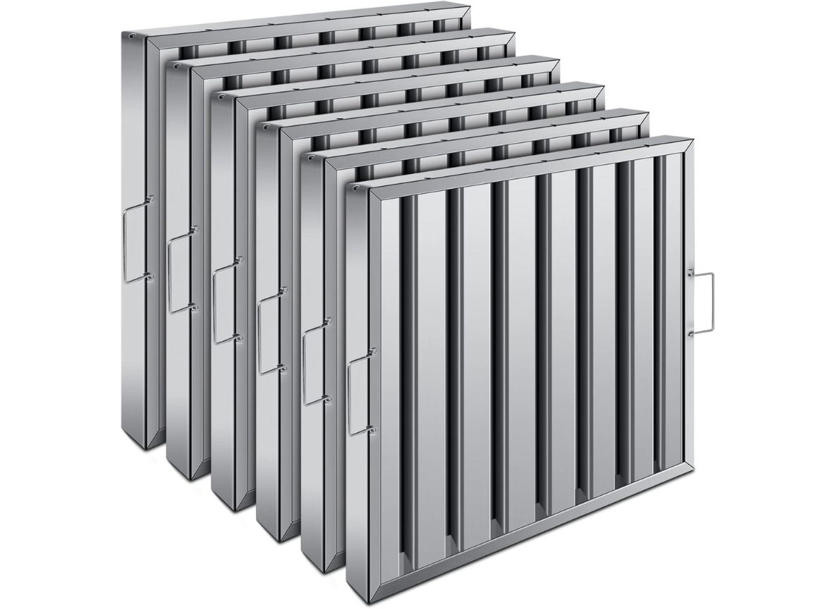 Stainless steel HVAC air filters with multi-layer metal frame for industrial ventilation systems in Dubai
