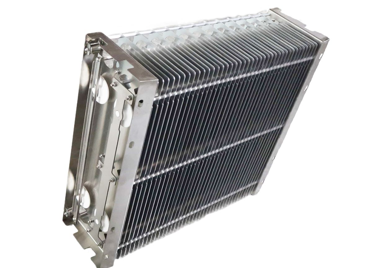 Industrial stainless steel heat exchanger core with aluminum cooling fins for HVAC and power systems in Dubai